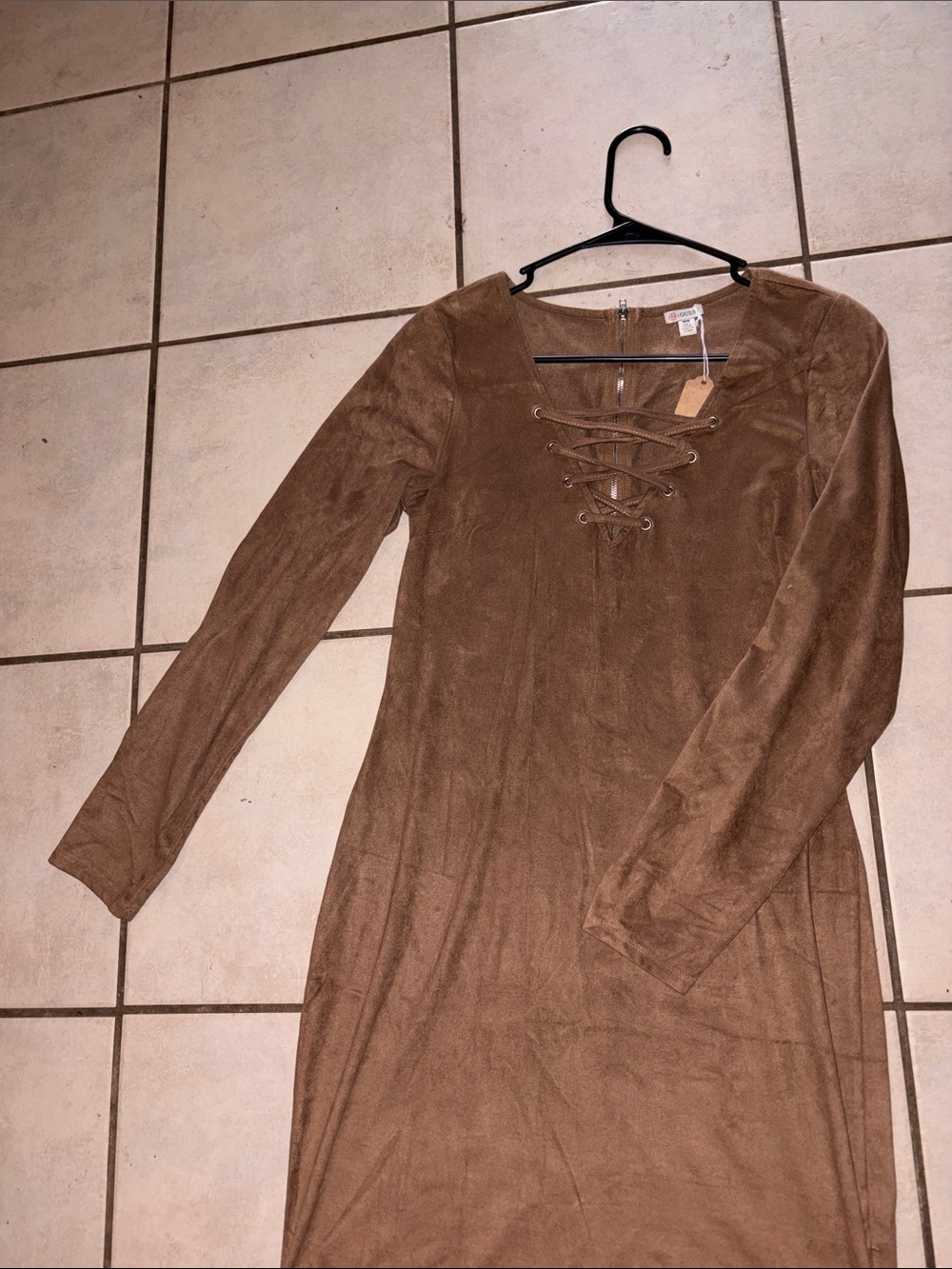 Guess Women's Lace-Up Long Sleeve Dress in Brown
